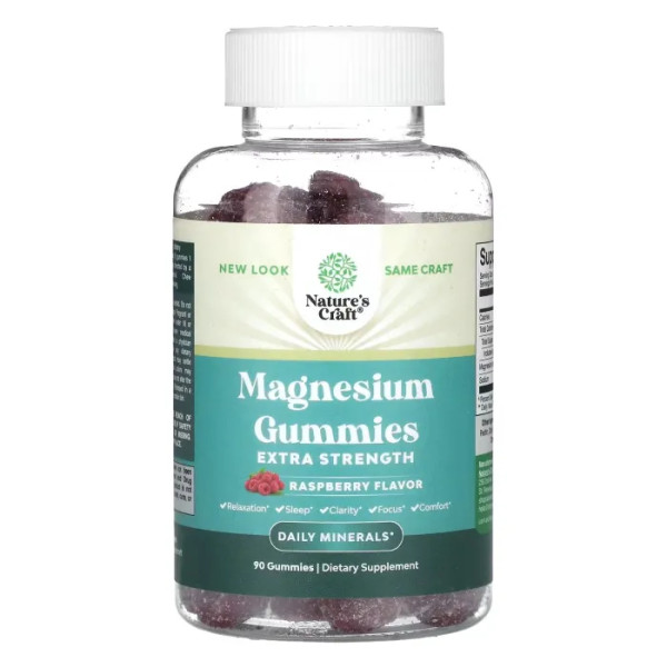 Магній цитрат, Magnesium Gummy, Nature's Craft, з підвищеною силою дії, зі смаком малини, 90 жувальних таблеток