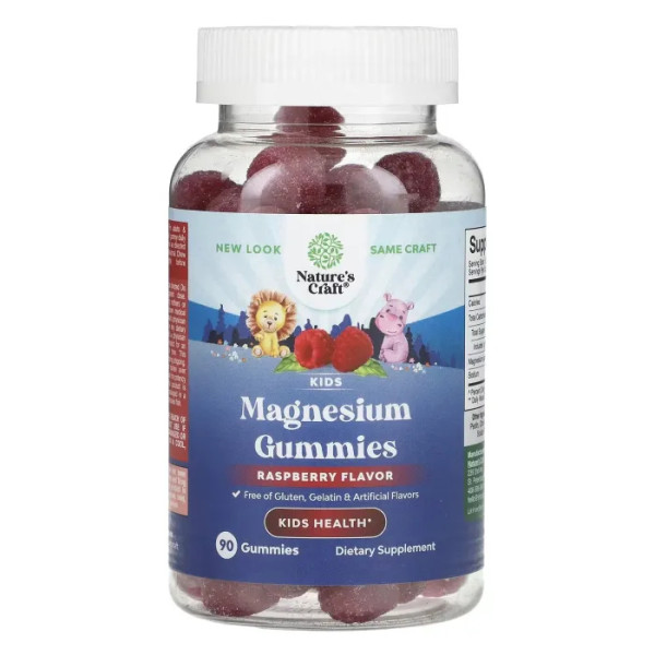 Магній, Kids Magnesium Gummies, Nature's Craft, для дітей зі смаком малини, 90 жувальних таблеток