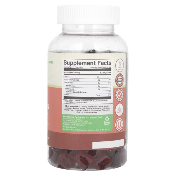 Клітковина, Fiber Gummies, Nature's Craft, ягідне асорті, 120 жувальних таблеток