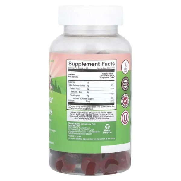Клітковина для дітей, Kids Fiber Gummies, Nature's Craft, без цукру, ягідне асорті, 120 жувальних таблеток