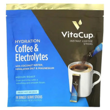Кава + електроліти (стіки), VitaCup Coffee & Electrolytes, середня обсмажування, 18 стиків по 4.4 г