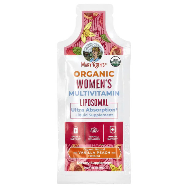 Мультивітаміни для жінок, Organic Women's Multivitamin Liposomal, MaryRuth's, органічні, ліпосомальні, ваніль та персик, 14 пакетиків по 15 мл