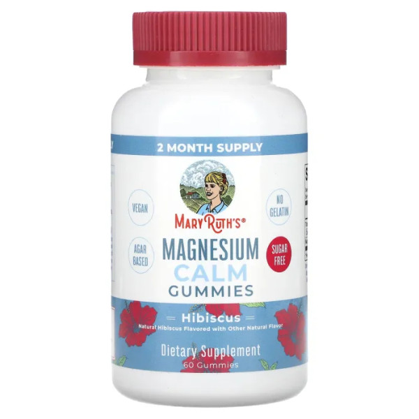 Магній, Magnesium Calm Gummies, MaryRuth's, зі смаком гібіскусу, 60 жувальних цукерок