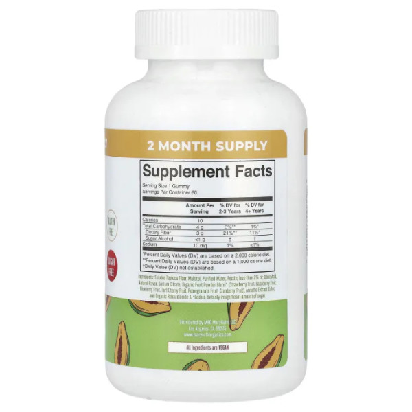 Клітковина, жувальні цукерки для дітей, Fiber Gummies, MaryRuth's, Kids, від 2 років, папайя, 60 жувальних цукерок