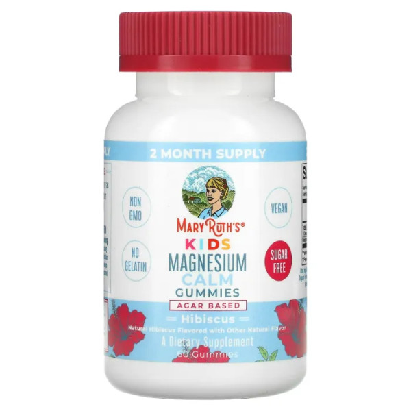 Магній для дітей, Kids Magnesium Calm Gummies, MaryRuth's, зі смаком гібіскусу, 60 жувальних цукерок