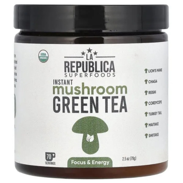 Зелений чай з грибами, Instant Mushroom Green Tea, LA Republica, розчинний, 70 г