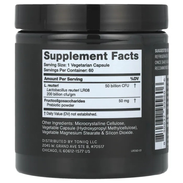Пробіотик для травлення, Lactobacillus Reuteri, Toniiq, 50 млрд КУО, 60 вегетаріанських капсул