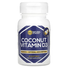 Витамин D3 с кокосом 5000 МЕ, Natural Stacks Coconut Vitamin D3, 30 гелевых капсул