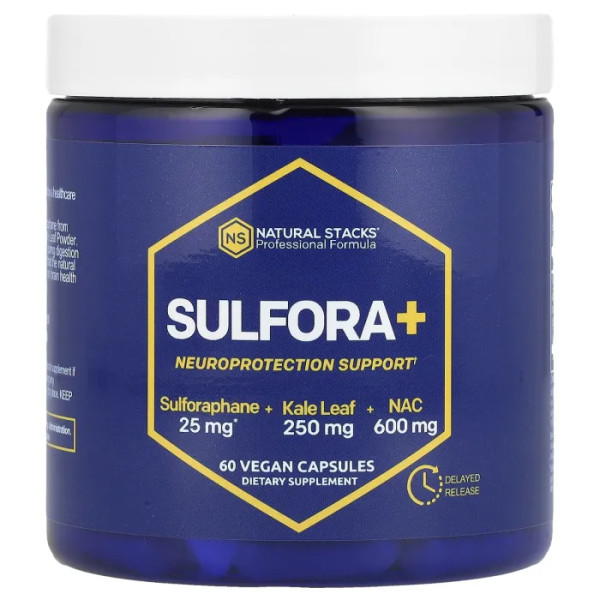 Підтримка нейропротекції, Sulfora+, Natural Stacks, 60 веганських капсул