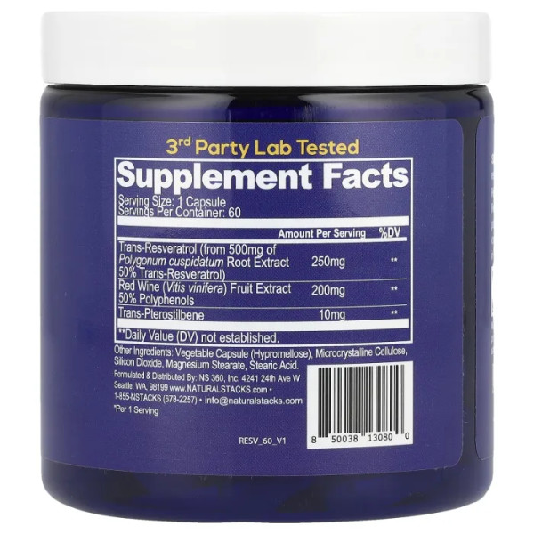 Ресвератрол+, Resveratrol+, Natural Stacks, 60 веганських капсул