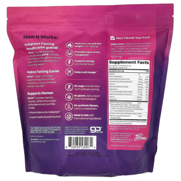 Жироспалювач для жінок, InFast, Real Ketones, зі смаком кавуна, 30 пакетиків по 13,7 г