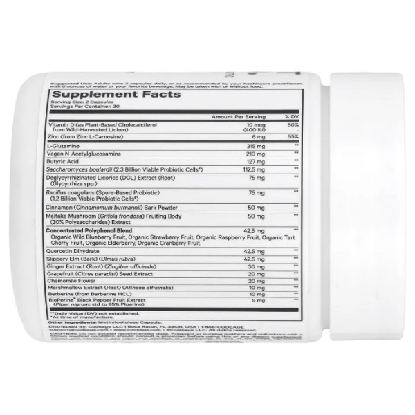 Здоровий кишечник, Leaky Gut Formula, Codeage, формула від підвищеної проникності кишечника, 60 веганських капсул