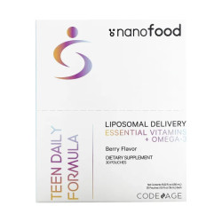 Мультивитамины с омега-3 для подростков липосомальные, Teen Daily Formula Nanofood Codeage, вкус ягод, 30 пакетиков по 15 мл