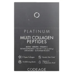 Мультиколагенові пептиди, без смаку, Multi Collagen Peptidess Platinum CodeAge, 30 пакетів по 11 г