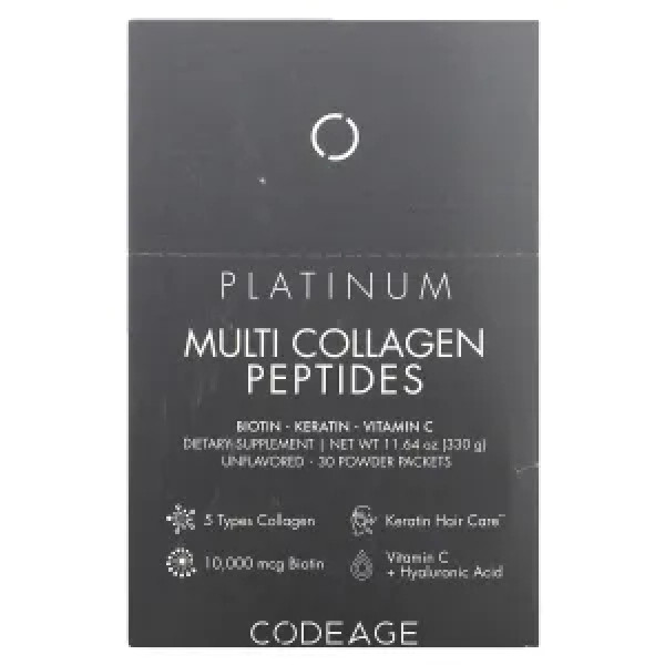 Мультиколагенові пептиди, Multi Collagen Peptidess, Platinum, CodeAge, без смаку, 30 пакетів по 11 г кожен