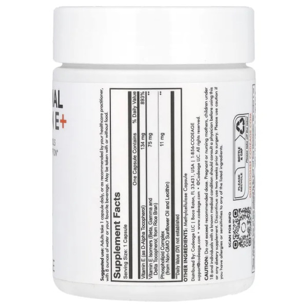 Вітамін Е+, Liposomal Vitamin E+, CodeAge, ліпосомальний, 90 капсул