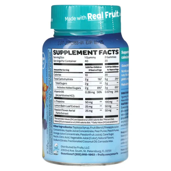 Спокій та розслаблення, Calm & Relaxed, The Smurfs, для дітей від 3 років, ягідний смурф, 40 жувальних таблеток