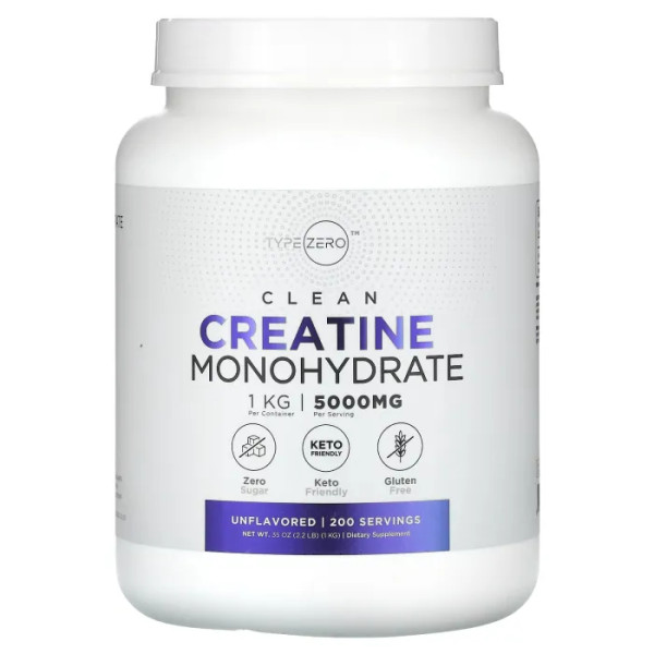 Креатин моногідрат, Clean, Creatine Monohydrate, TypeZero, без смаку, 5000 мг, 1 кг