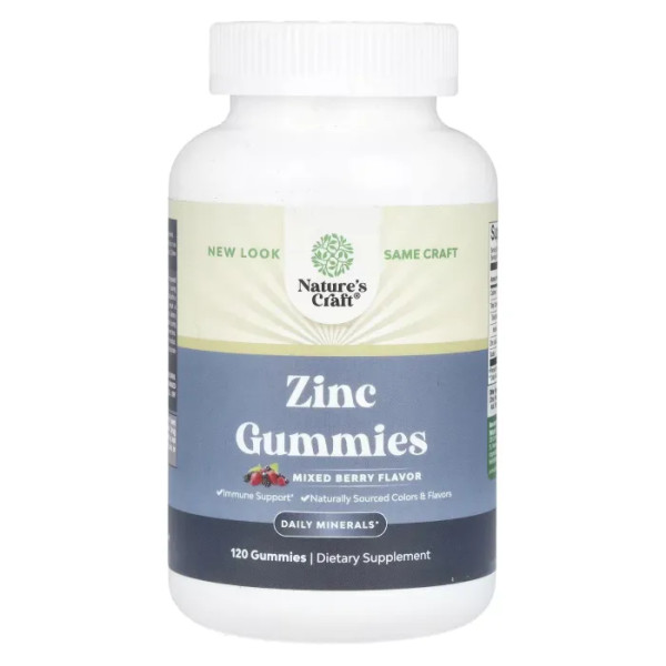 Цинк, Zinc Gummies, Nature's Craft, ягідне асорті, 120 жувальних таблеток