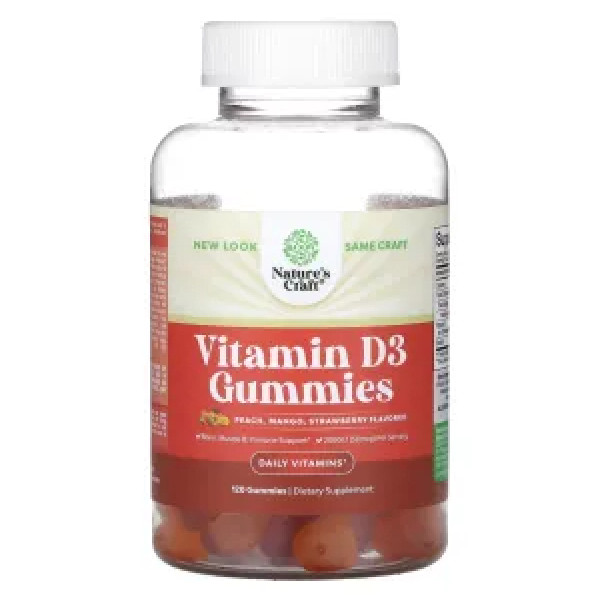 Вітамін D3, Vitamin D3 Gummies, Nature's Craft, персик, манго, полуниця, 2000 МО (50 мкг), 120 жувальних таблеток (1000 МО (25 мкг) в 1 жувальній таблетці)