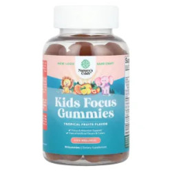 Фокус и внимание для детей, Kids Focus Gummies Nature's Craft, Kids Focus, вкус тропические фрукты, 90 жевательных таблеток