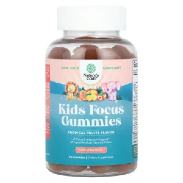 Підтримка концентрації та уваги для дітей, Kids Focus Gummies, Nature's Craft, Kids Focus, смак тропічних фруктів, 90 жувальних таблеток