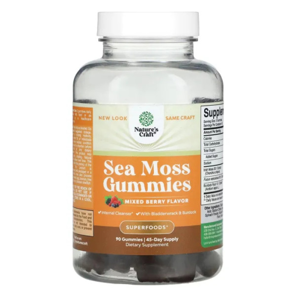 Морський мох, Sea Moss Gummies, Nature's Craft, зі смаком ягідного асорті, 90 жувальних таблеток