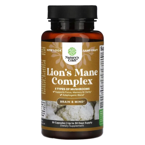 Їжовик гребінчастий, Lion's Mane Complex, Nature's Craft, комплекс, 30 капсул