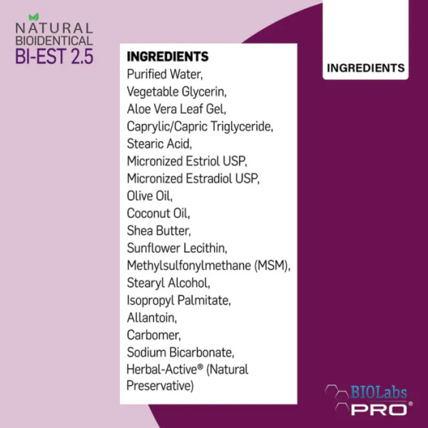 Крем при менопаузі ESTRO BI-EST 2,5 мг, BIOLabs PRO, для жінок, біоідентичний, натуральний, лаванда, 100 г