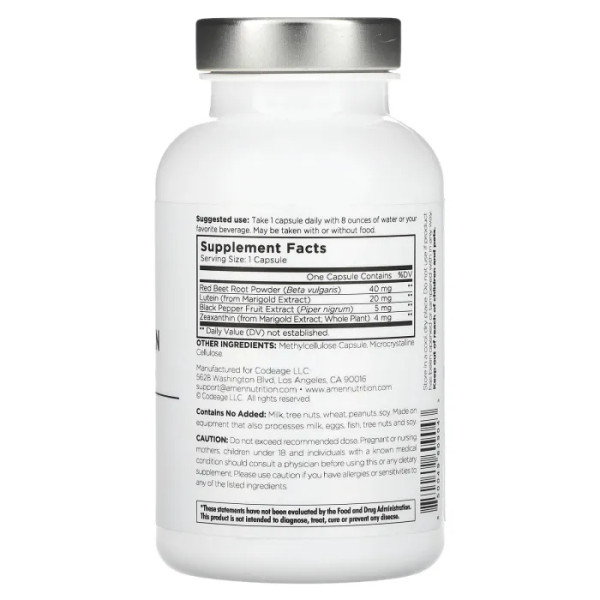 Здоров'я очей, Eyes, Amen, CodeAge, лютеїн, зеаксантин + екстракт чорного перцю, 90 рослинних капсул