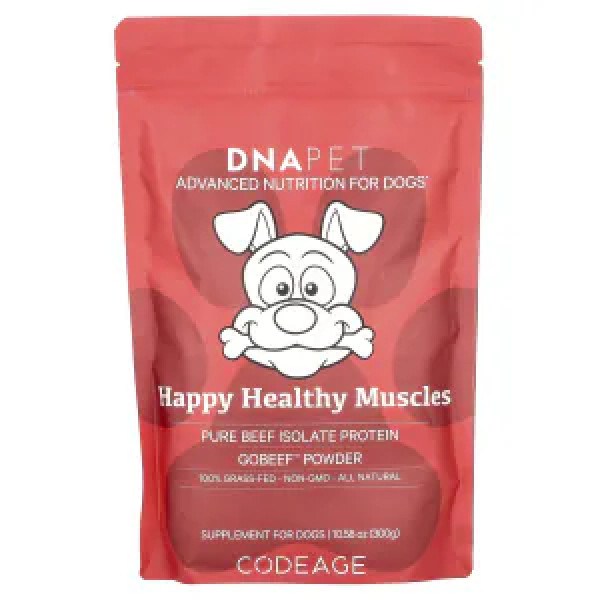 Здорові м'язи, Happy Healthy Muscles, DNA Pet, Codeage, ізольят протеїну з яловичини для собак, без смаку, 300 г