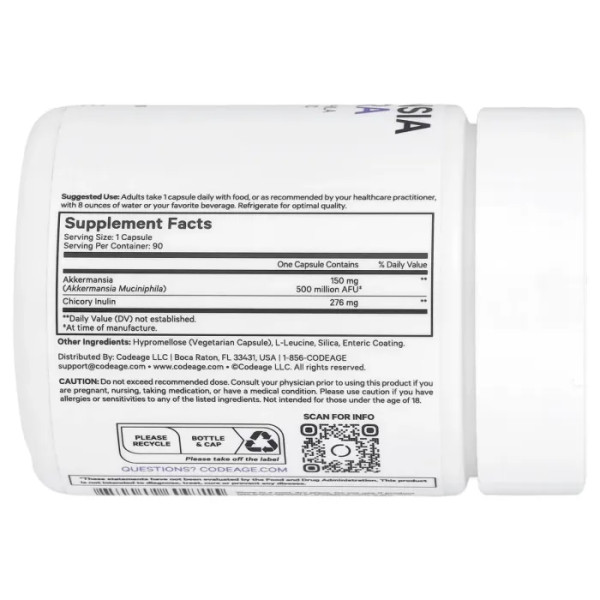 Аккермансія 500 Ультра, Akkermansia 500 Ultra, Codeage, 90 вегетаріанських капсул