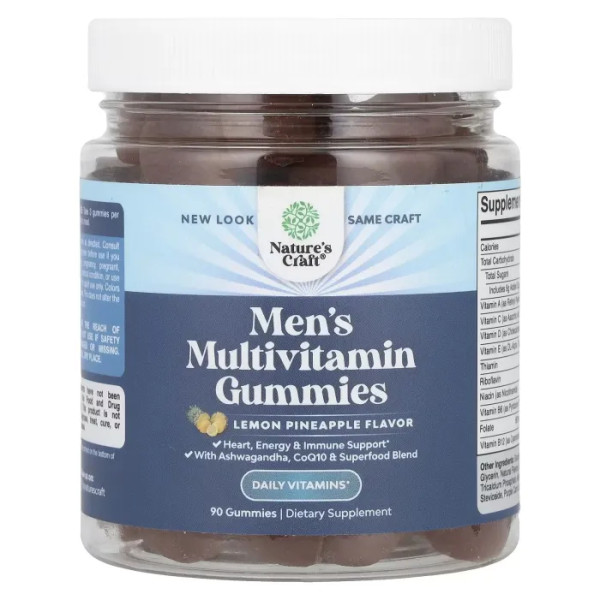 Мультивітаміни для чоловіків, Men's Multivitamin Gummies, Nature's Craft, лимонний ананас, 90 жувальних цукерок