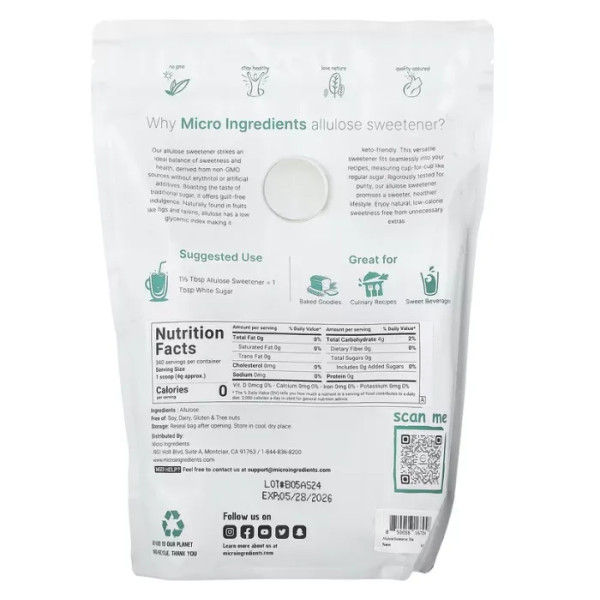Алюлоза (замінник цукру), Allulose Sweetener, Micro Ingredients, 1361 г