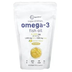 Омега-3 риб'ячий жир 4200 мг, потрійна сила, смак лимон, Omega-3 Fish Oil Triple Strength Micro Ingredients, 120 желатинових капсул, 1400 мг на капсулу