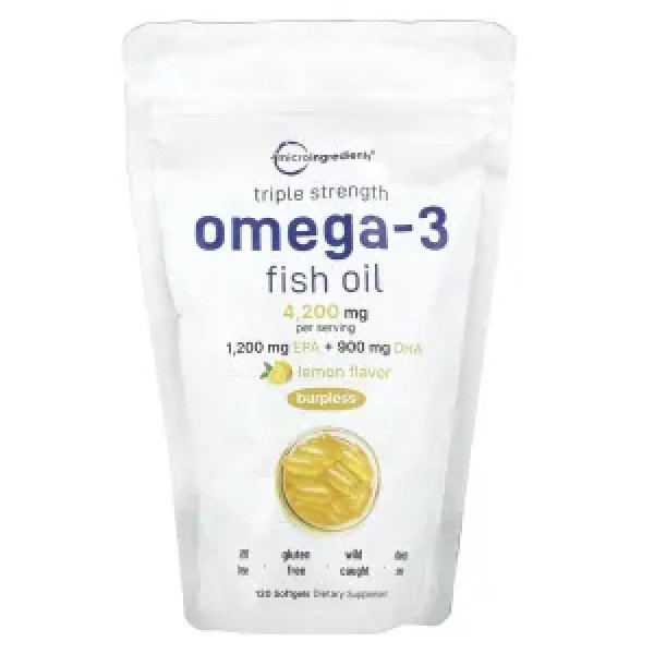 Омега-3 риб'ячий жир, потрійна сила, Omega-3 Fish Oil, Triple Strength, Micro Ingredients, зі смаком лимона, 4200 мг, 120 желатинових капсул (1400 мг на одну капсулу)