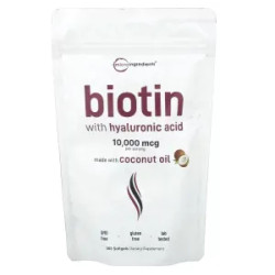Биотин 10 000 мкг с гиалуроновой кислотой, Micro Ingredients Biotin with Hyaluronic Acid, 365 желатиновых капсул