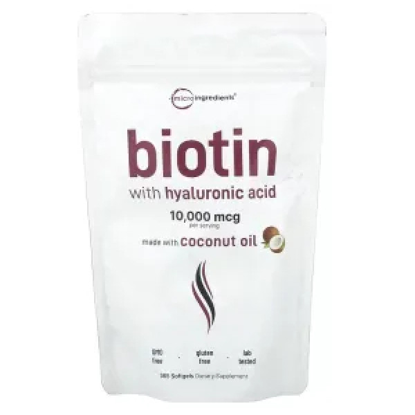 Біотин з гіалуроновою кислотою, Biotin with Hyaluronic Acid, Micro Ingredients, 10.000 мкг, 365 желатинових капсул