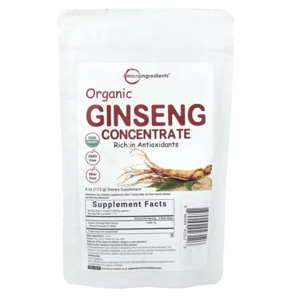 Женьшень (концентрат), Ginseng, Micro Ingredients, органічний порошок, 113 г