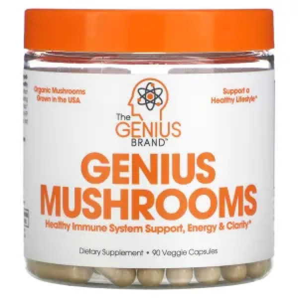 Гриби, Genius Mushrooms, The Genius Brand, для здоров'я імунної системи, енергії та ясності, 90 рослинних капсул