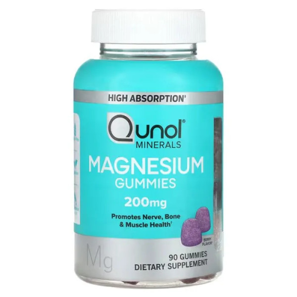 Магній, Magnesium Gummies, Qunol, зі смаком ягід, 100 мг, 90 жувальних цукерок.