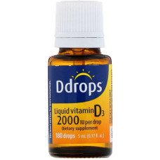Вітамін D3, Рідкий вітамін D3, DDrops, 2000 МЕ, (5 мл), 180 крапель.