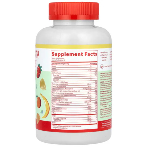 Вітаміни для дітей та клітковина з Омега-3 та вітаміном D (Kids Complete), SmartyPants, лимон, апельсин, полуниця та банан, 120 жувальних цукерок