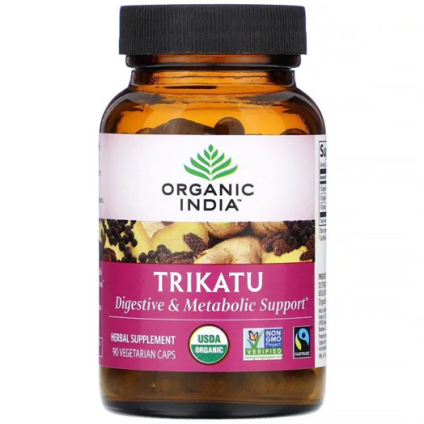 Трікату, допомога при травленні та метаболізмі, Trikatu, Organic India, 90 капсул