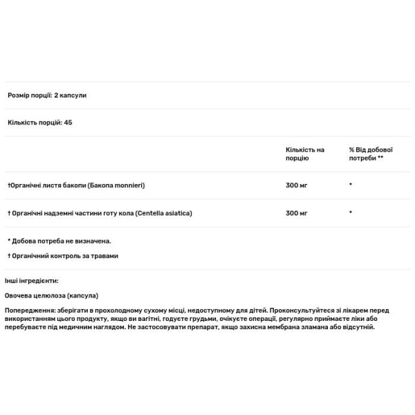 Пам'ять, ясність розуму, Memory, Mental Clarity, Organic India, 90 капсул