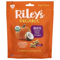 Ласощі для собак органічні, з гарбузом та кокосом, Organic Dog Treats Riley's Organics, маленька кісточка, 142 г