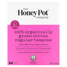 Тампони 100% органічна бавовна, 2 краплі, The Honey Pot Company 100% Organically Grown Cotton Tampons, 18 шт