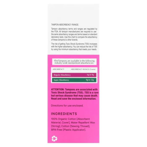 Тампони зі 100% органічної бавовни, 100% Organically Grown Cotton Tampons, 2 краплі, The Honey Pot Company, 18 шт.