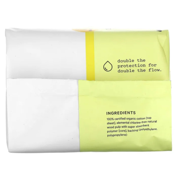 Прокладки з 100% органічної бавовни, 100% Organic Cotton Cover Heavy Flow Daytime Pads, при рясних виділеннях, 16 шт