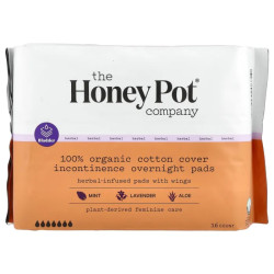 Прокладки ночные с крылышками 100% органический хлопок, The Honey Pot Company 100% Organic Cotton Cover, на травяной основе, при недержании, 16 шт
